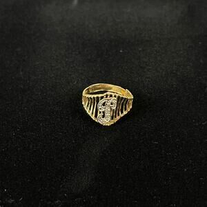 Vintage 14K Yellow Gold Diamond Initial P Ring Openwork Estate Jewelry 2.0g